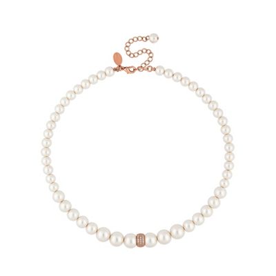 Rose gold pave ball pearl necklace